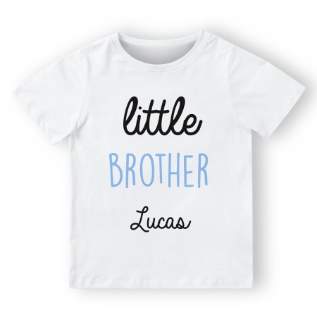 Camiseta-personalizada-little-brother-caligrafia-azul