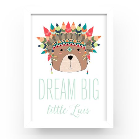 Cuadro-personalizado-Oso-plumas-dream-big