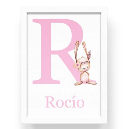 Cuadro-personalizado-conejita-pluma-nombre-rosa