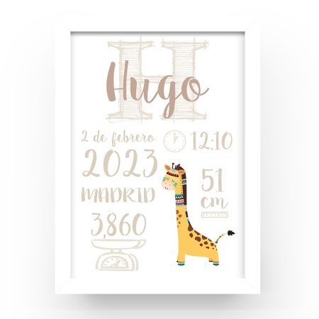 Cuadro-personalizado-natalicio-Jirafa-tribal-beige