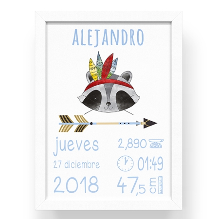 Cuadro-marco con lámina de datos de nacimiento