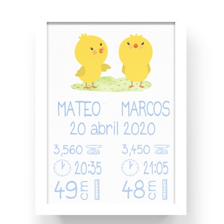 Cuadro-personalizado-natalicio-pollitos-gemelos