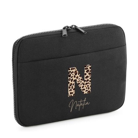 Funda-organizador-personalizado-tablet-Boston-negro-inicial-leopardo