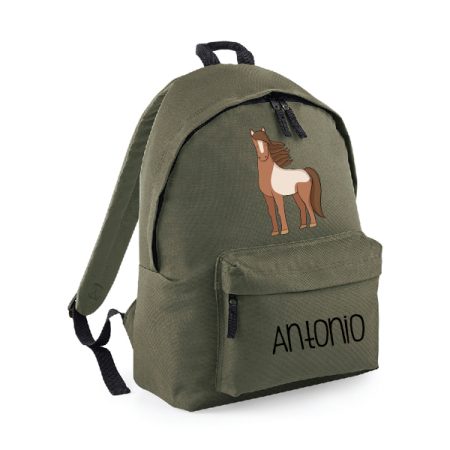 MOCHILA-PERSONALIZADA-CABALLO-MARRON-VERDE-MILITAR