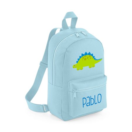 Mochila-mini-personalizada-azul-claro-dinosaurio-verde