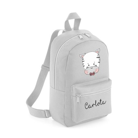 Mochila-mini-personalizada-gris-claro-cebra-pajarita