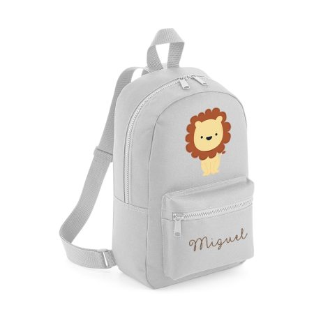 Mochila-mini-personalizada-gris-claro-leon