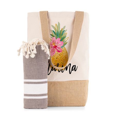 Pack-personalizado-Bali-toalla-marrón-pina-flor
