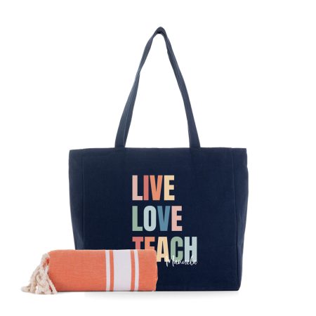 Pack-personalizado-Miami-toalla-azul-marino-live-love-teach